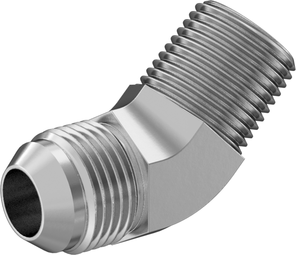 Paslanmaz Çelik Boru için 37 Derece Genişletilmiş Bağlantı Parçası, 5/8" Dış Çaplı Boru x 1/2 NPT Erkek için 45 Derece Adaptör