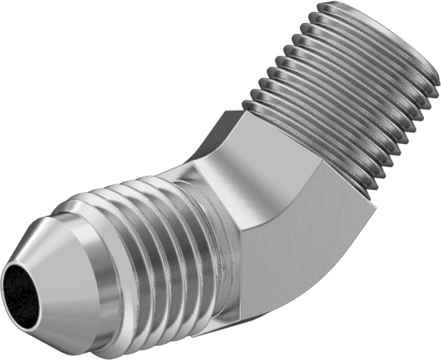 Paslanmaz Çelik Boru için 37 Derece Genişletilmiş Bağlantı Parçası, Temiz ve Torbalı, 45 Derece Dirsek, 1/4" Boru x 1/8 NPT Erkek