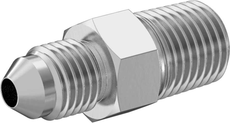 Paslanmaz Çelik Boru için 37 Derece Genişletilmiş Bağlantı Parçası, Temizlenmiş ve Torbalı, 1/4" Boru x 1/4 NPT Erkek için Adaptör