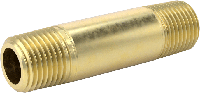 Yüksek Basınçlı Pirinç Boru Bağlantı Elemanı, Sızdırmazlık Maddeli Nipel, Uçlarda Dişli, 1/8 NPT, 1-1/2" Uzunluk