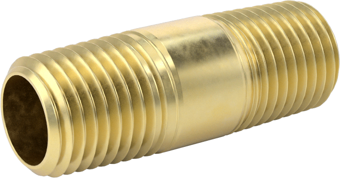 Yüksek Basınçlı Pirinç Boru Bağlantı Elemanı, Sızdırmazlık Maddeli Nipel, Uçlarda Dişli, 1/4 NPT, 1-1/2" Uzunluk