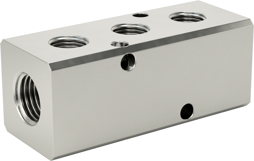 Nikel Kaplı Alüminyum Dik Açılı Akış Manifoldu, Bir tarafta 3 çıkış ile, 1/4 NPT x 1/8 NPT