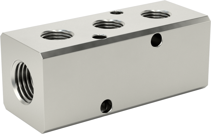 Nikel Kaplı Alüminyum Dik Açılı Akış Manifoldu, Bir tarafta 3 çıkış ile, 1/4 NPT x 1/8 NPT