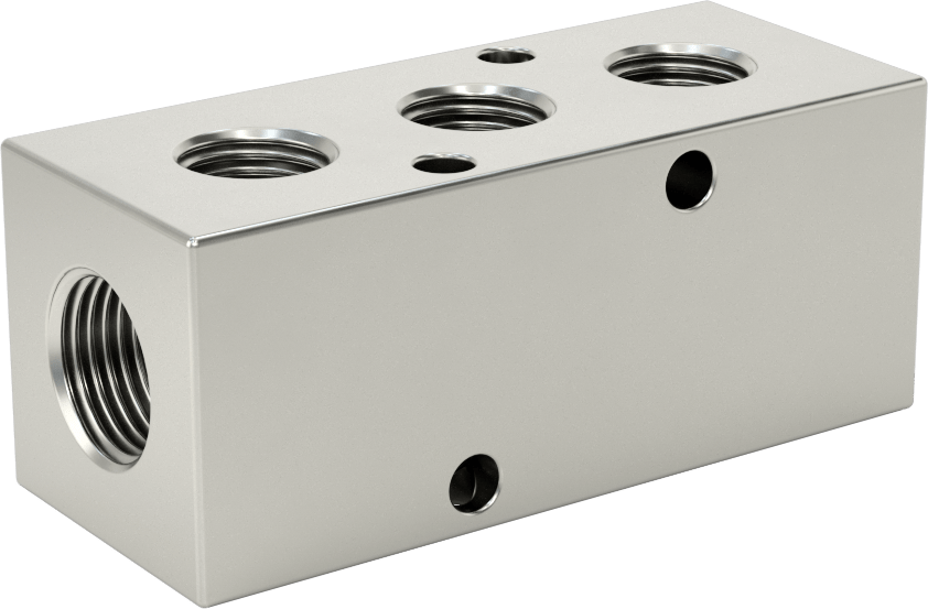Nikel Kaplı Alüminyum Dik Açılı Akış Manifoldu, Bir tarafta 3 çıkış ile, 3/8 NPT x 1/4 NPT