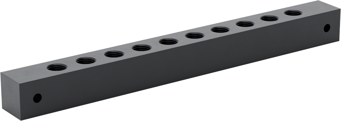 Düz Akışlı Eloksallı Alüminyum Bağlantı Bloğu, 10 Çıkış, 1/4 NPT Giriş x 1/4 NPT Çıkış