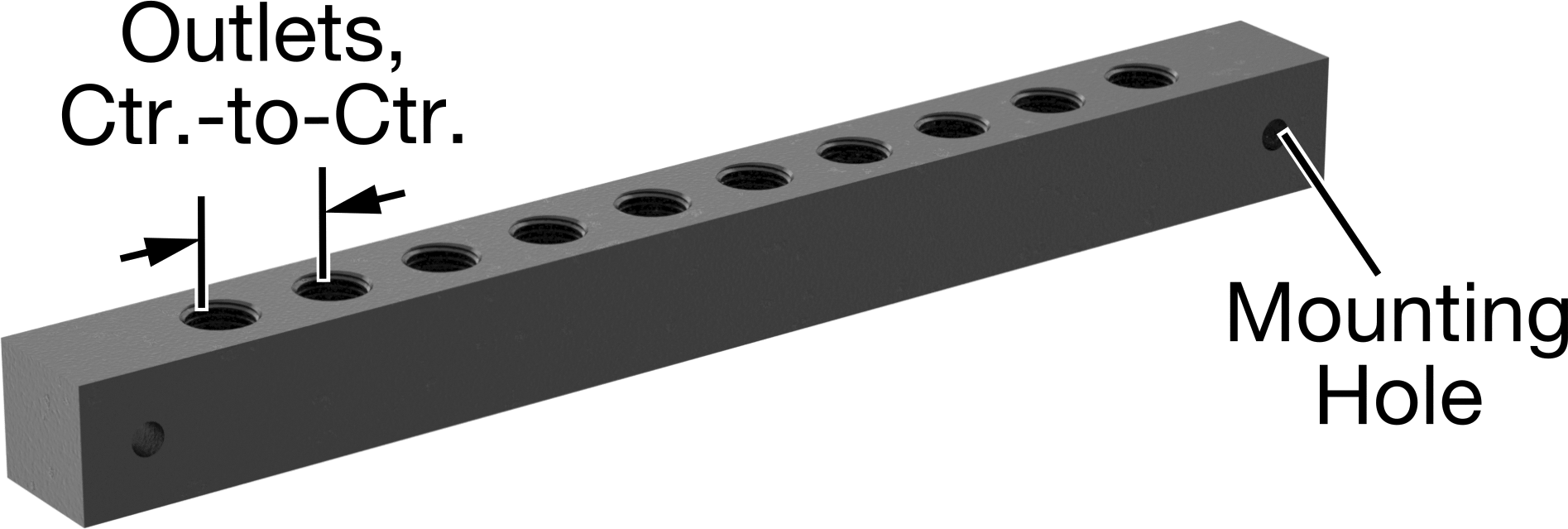 Düz Akışlı Eloksallı Alüminyum Bağlantı Bloğu, 10 Çıkış, 1/8 NPT Giriş x 1/8 NPT Çıkış