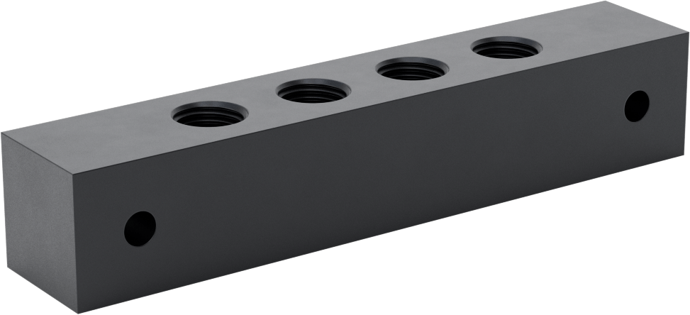 Düz Akışlı Eloksallı Alüminyum Bağlantı Bloğu, 4 Çıkış, 1/4 NPT Giriş x 1/4 NPT Çıkış