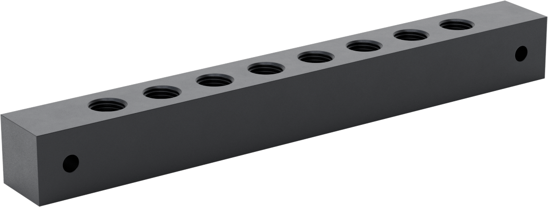 Düz Akışlı Eloksallı Alüminyum Bağlantı Bloğu, 8 Çıkış, 1/4 NPT Giriş x 1/4 NPT Çıkış