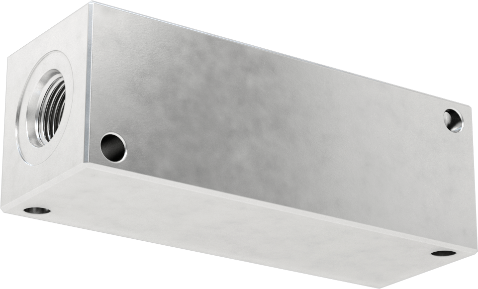 Alüminyum Dik Açılı Akış Dikdörtgen Manifold, 2 Çıkış, 3/4"-16 UN/UNF x 9/16"-18 UN/UNF