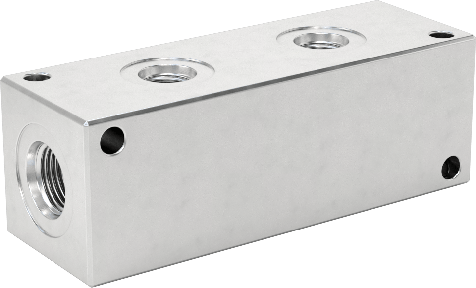 Alüminyum Dik Açılı Akış Dikdörtgen Manifold, 2 Çıkış, 3/4"-16 UN/UNF x 9/16"-18 UN/UNF