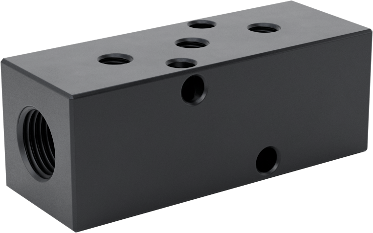 Alüminyum Dik Açılı Akış Dikdörtgen Manifold, 3 Çıkış, 1/8 NPT x 10-32 UN/UNF (SAE Düz)