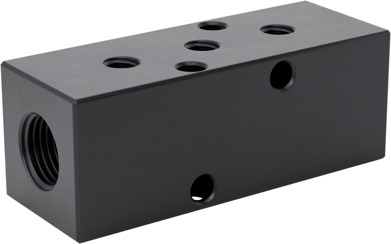 Alüminyum Dik Açılı Akış Dikdörtgen Manifold, 3 Çıkış, 1/8 NPT x 10-32 UN/UNF (SAE Düz)