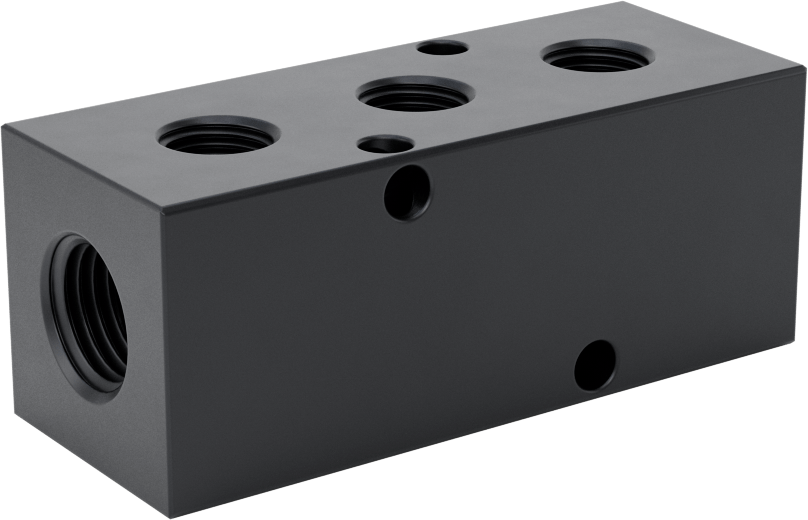 Alüminyum Dik Açılı Akış Dikdörtgen Manifold, Tek Tarafta 3 Çıkış, 1/4 BSPT x 1/8 BSPT