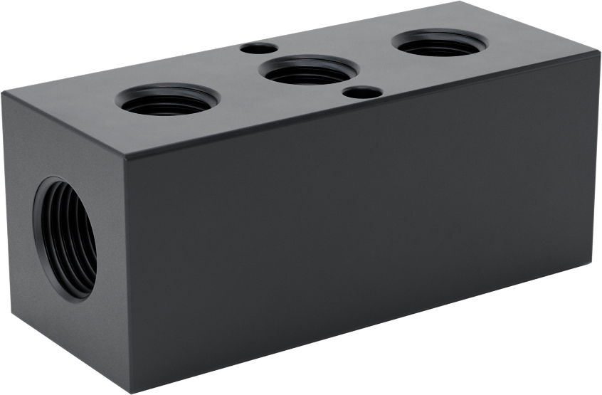 Alüminyum Dik Açılı Akış Dikdörtgen Manifold, Tek Tarafta 3 Çıkış, 3/8 BSPT x 1/4 BSPT