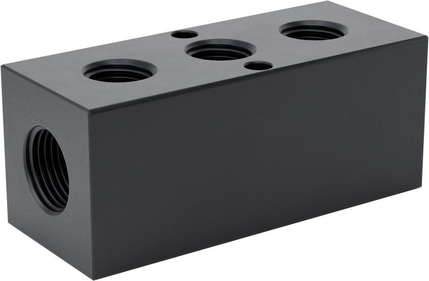 Alüminyum Dik Açılı Akış Dikdörtgen Manifold, Tek Tarafta 3 Çıkış, 3/8 BSPT x 1/4 BSPT