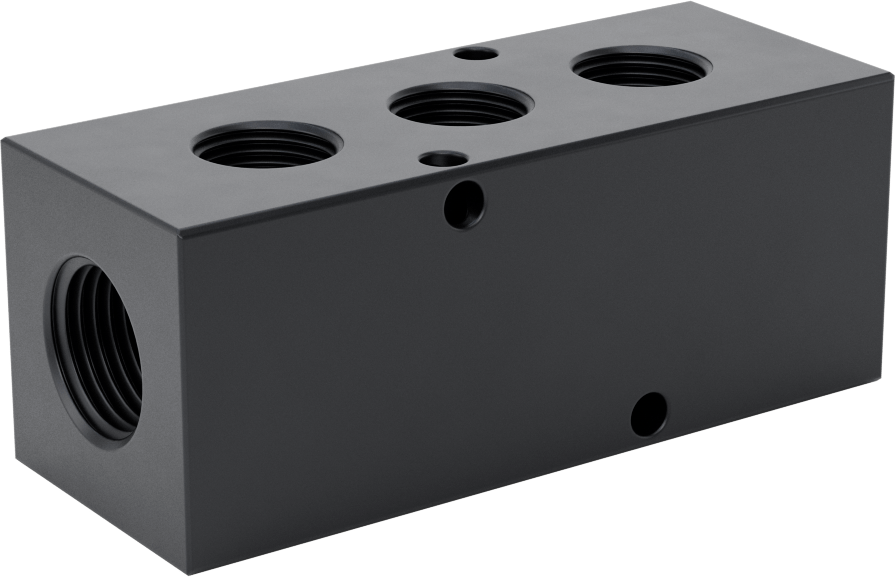Alüminyum Dik Açılı Akış Dikdörtgen Manifold, Tek Tarafta 3 Çıkış, 1/2 BSPT x 3/8 BSPT