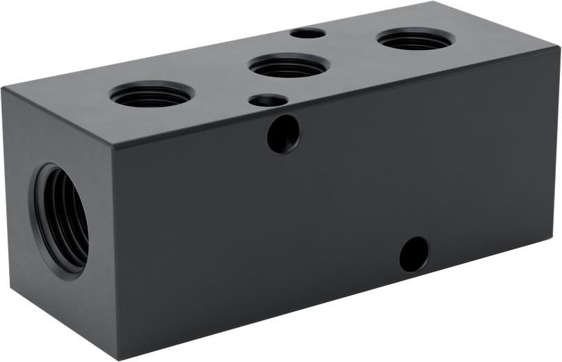 Alüminyum Dik Açılı Akış Dikdörtgen Manifold, Tek Tarafta 3 Çıkış, 1/4 BSPP x 1/8 BSPP