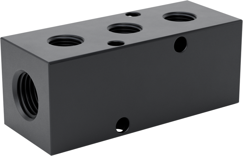 Alüminyum Dik Açılı Akış Dikdörtgen Manifold, Tek Tarafta 3 Çıkış, 1/4 BSPP x 1/8 BSPP