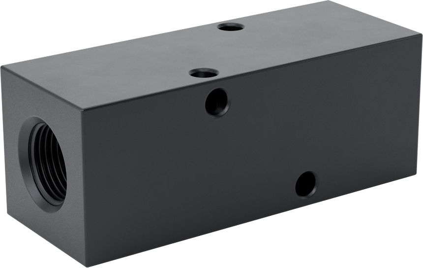 Alüminyum Dik Açılı Akış Dikdörtgen Manifold, Tek Tarafta 3 Çıkış, 3/8 BSPP x 1/4 BSPP