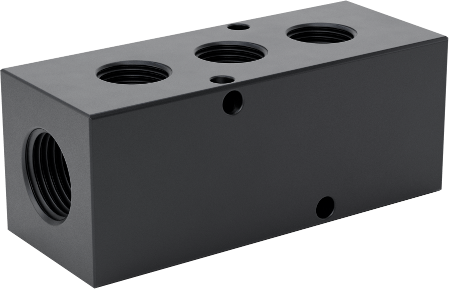 Alüminyum Dik Açılı Akış Dikdörtgen Manifold, Tek Tarafta 3 Çıkış, 1/2 BSPP x 3/8 BSPP