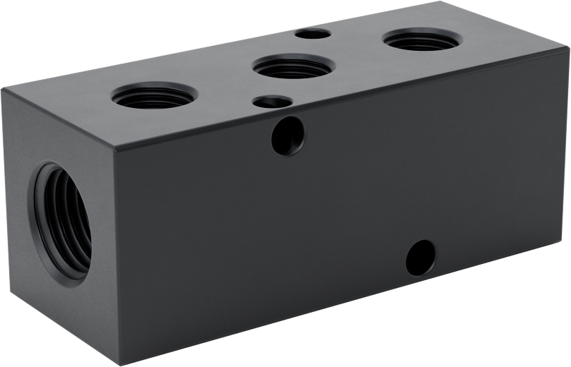 Alüminyum Dik Açılı Akış Dikdörtgen Manifold, Tek Tarafta 3 Çıkış, 1/4 NPT x 1/8 BSPP