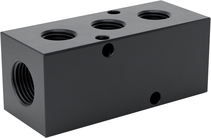 Alüminyum Dik Açılı Akış Dikdörtgen Manifold, Tek Tarafta 3 Çıkış, 3/8 NPT x 1/4 BSPP