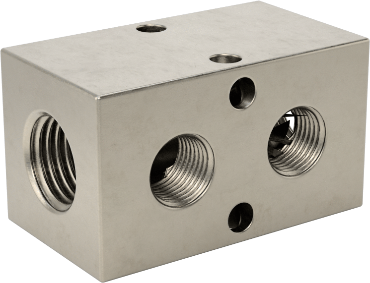 Dik Açılı Akış Dikdörtgen Manifold, Çinko Kaplı Çelik, 2 Çıkış, 1/4 NPT x 1/8 NPT