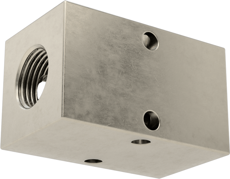 Dik Açılı Akış Dikdörtgen Manifold, Çinko Kaplı Çelik, 2 Çıkış, 3/8 NPT x 1/4 NPT