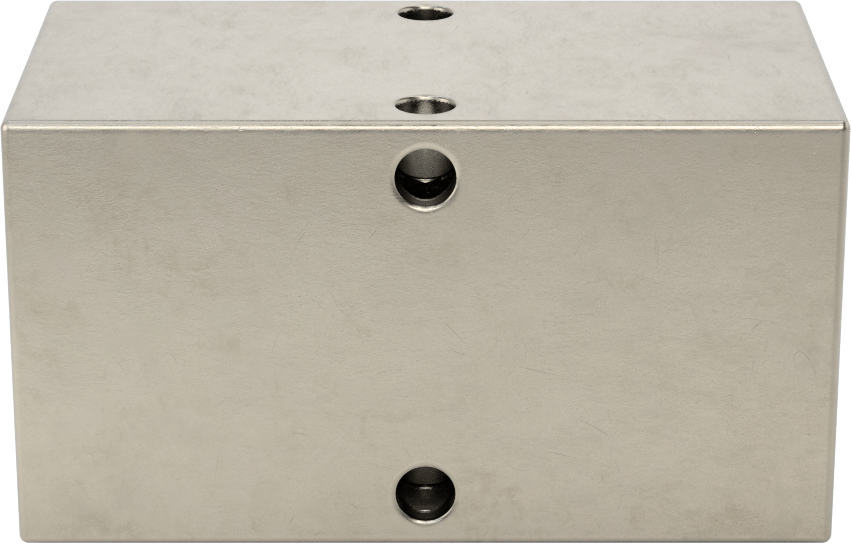 Dik Açılı Akış Dikdörtgen Manifold, Çinko Kaplı Çelik, 2 Çıkış, 1/2 NPT x 3/8 NPT