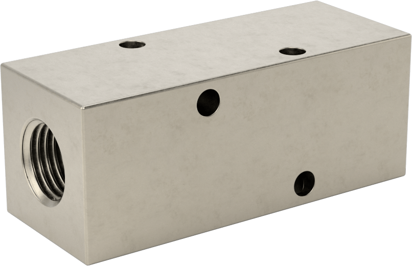 Dik Açılı Akış Dikdörtgen Manifold, Çinko Kaplı Çelik, 3 Çıkış, 1/4 NPT x 1/8 NPT