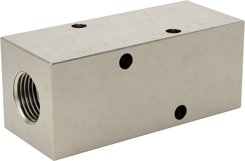 Dik Açılı Akış Dikdörtgen Manifold, Çinko Kaplı Çelik, 3 Çıkış, 3/8 NPT x 1/4 NPT