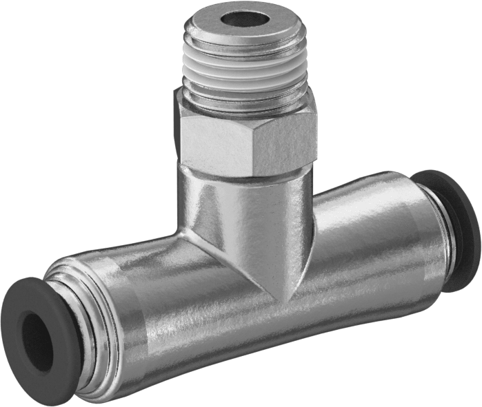Hava için Pirinç Push-to-Connect Boru Bağlantı Elemanı, Hat Üstü T, 3/16" Dış Çaplı Boru x 1/8 NPTF Erkek