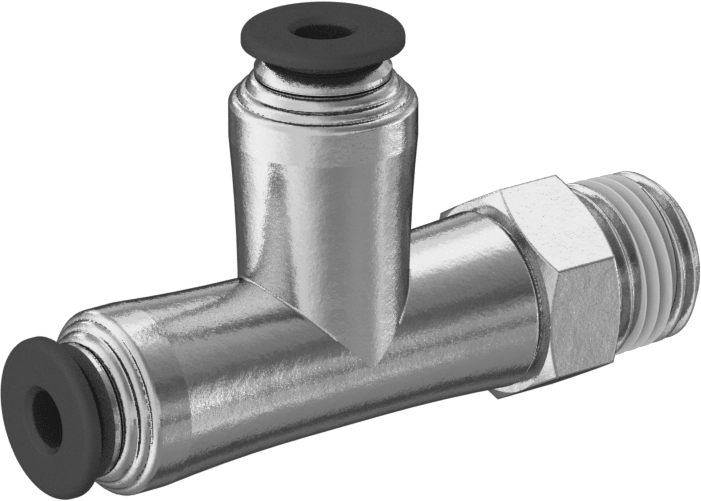 Hava için Pirinç Push-to-Connect Boru Bağlantı Elemanı, Dik Açı T, 1/8" Boru Dış Çapı x 1/8 NPTF Erkek için