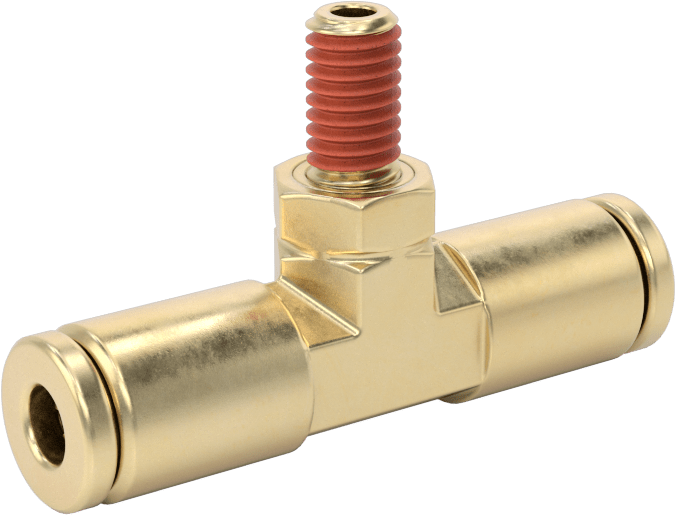 Hava için Pirinç Push-to-Connect Boru Bağlantı Elemanı, 5/32" Dış Çaplı Boru x 10-32 UN/UNF Erkek için Hat Üstü T Adaptörü
