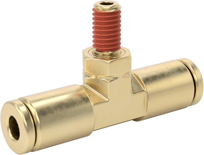 Hava için Pirinç Push-to-Connect Boru Bağlantı Elemanı, 5/32" Dış Çaplı Boru x 10-32 UN/UNF Erkek için Hat Üstü T Adaptörü