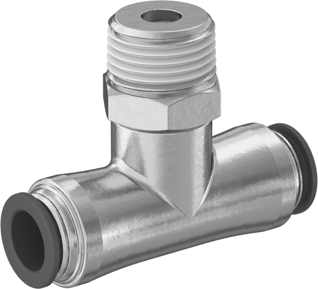 Hava için Pirinç Push-to-Connect Boru Bağlantı Elemanı, Dallanma T'si, 1/4" Boru Dış Çapı x 3/8 NPTF Erkek için