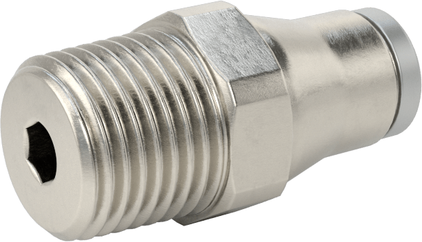 Hava ve Su için Paslanmaz Çelik Push-to-Connect Tüp Bağlantı Elemanı, Düz Adaptör, 4 mm Boru Dış Çap x 1/8 NPT Erkek