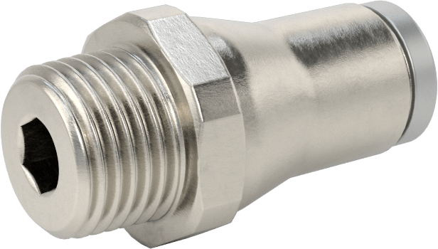 Hava ve Su için Paslanmaz Çelik Push-to-Connect Tüp Bağlantı Elemanı, Düz Adaptör, 1/4" Boru Dış Çapı x 1/8 NPT Erkek