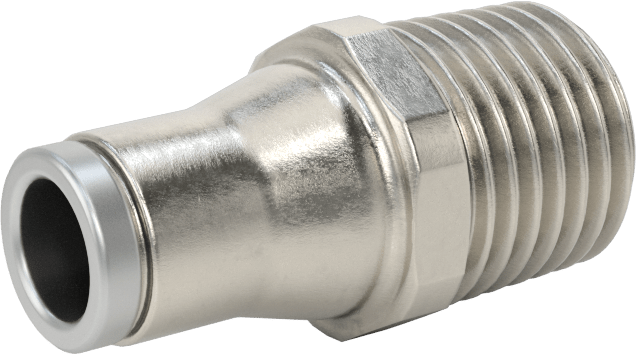 Hava ve Su için Paslanmaz Çelik Push-to-Connect Tüp Bağlantı Elemanı, Düz Adaptör, 1/4" Boru Dış Çapı x 1/4 NPT Erkek