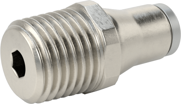 Hava ve Su için Paslanmaz Çelik Push-to-Connect Tüp Bağlantı Elemanı, Düz Adaptör, 1/4" Boru Dış Çapı x 1/4 NPT Erkek