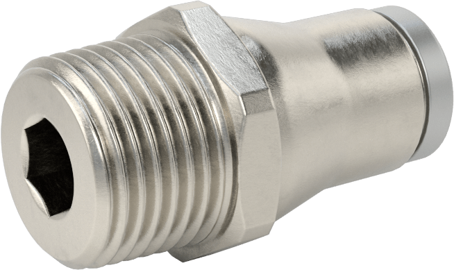 Hava ve Su için Paslanmaz Çelik Push-to-Connect Tüp Bağlantı Elemanı, Düz Adaptör, 3/8" Boru Dış Çapı x 3/8 NPT Erkek