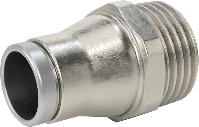 Hava ve Su için Paslanmaz Çelik Push-to-Connect Tüp Bağlantı Elemanı, Düz Adaptör, 1/2" Boru Dış Çap x 3/8 NPT Erkek