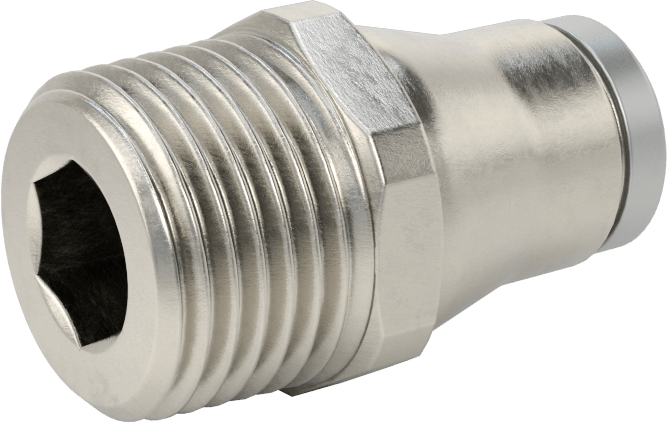 Hava ve Su için Paslanmaz Çelik Push-to-Connect Tüp Bağlantı Elemanı, Düz Adaptör, 1/2" Boru Dış Çapı x 1/2 NPT Erkek