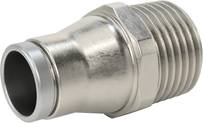 Hava ve Su için Paslanmaz Çelik Push-to-Connect Tüp Bağlantı Elemanı, Düz Adaptör, 1/2" Boru Dış Çapı x 1/2 NPT Erkek