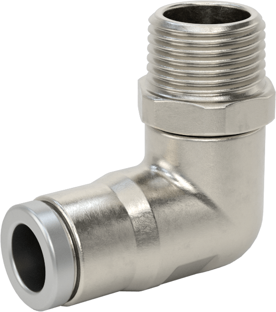 Hava ve Su için Paslanmaz Çelik Push-to-Connect Tüp Bağlantı Elemanı, 90 Derece Dirsek Adaptörü, 3/8" Boru Dış Çapı x 3/8 NPT Erkek