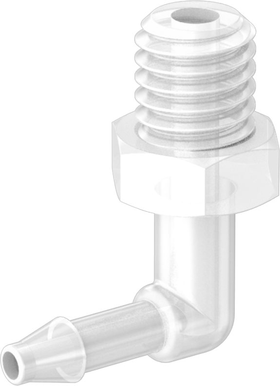 Kimyasallarla Kullanım için Dikenli Bağlantı Parçası, 1/16 inç iç çaplı boru x 10-32 dişli dirsek adaptörü, Erkek