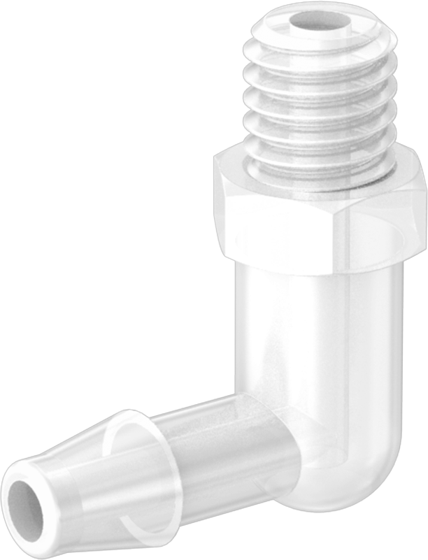 Kimyasallarla Kullanım için Dikenli Bağlantı Parçası, 1/8 inç iç çaplı boru x 10-32 dişli dirsek adaptörü, Erkek
