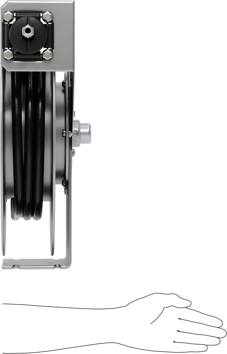 Korozyona Dayanıklı Otomatik Sarımlı Hortum Makarası, Kauçuk Karışımlı Kapak, 6“ x 5” Taban, 11/16" OD, 70 ' Uzunluk