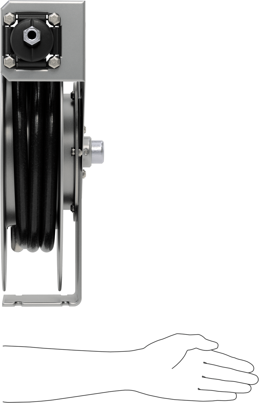 Korozyona Dayanıklı Otomatik Sarımlı Hortum Makarası, Kauçuk Karışımlı Kapak, 6“ x 5” Taban, 7/8" OD, 50 ' Uzunluk