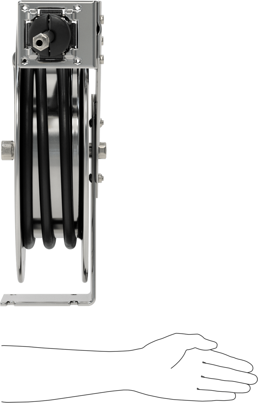 Korozyona Dayanıklı Otomatik Sarımlı Hortum Makarası, Karışımlı Kauçuk Kapak, 6“ x 6” Taban, 3/4" OD, 50 ' Uzunluk